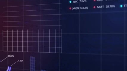 Poster - Animation of financial data processing over grid on dark background