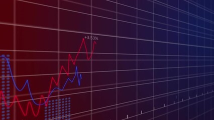 Poster - Animation of financial data processing over grid on dark background