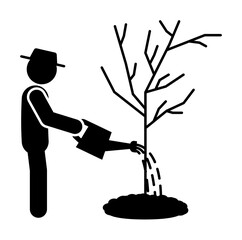 Wall Mural - man watering of tree icon illustration design art