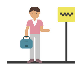 Poster - Taxi stop, man cartoon icon illustration design art