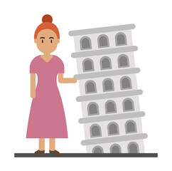 Poster - Italy, tourist, woman cartoon icon