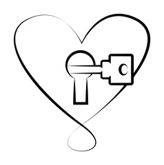 Poster - heart with lock and key sketch