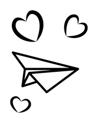 Poster - paper airplane with hearts sketch