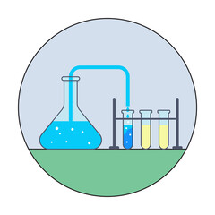 Poster - biotechnology, test tube, test in badge icon