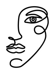 Poster - one line, face, woman icon illustration design art