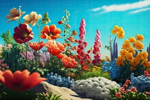 Flower Garden With Various Colorful Flowers, The Garden Of A Thousand Flowers, Beautiful Cosmos Flowers Blooming In Garden, Generative AI