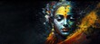 © Pajaros Volando - Colorful painting of Krishna, Hindu Lord. Black background with copy space for advertisement or text. Generative AI illustration