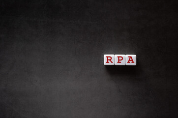 Poster - There is white cube with the word RPA. It is an abbreviation for Robotic Process Automation as eye-catching image.