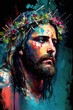 Abstract art portrait of Jesus Christ. Generative AI Vertical illustration