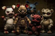 Zombie devils teddy bears, concept of Undead toys and demonic bears, created with Generative AI technology