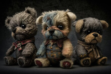 Zombie Dogs Teddy Bears, Concept Of Undead Animals And Childhood Toys, Created With Generative AI Technology