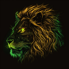 Wall Mural - lion silhouette neon glowing light portrait isolated on a black background. lion colorful neon light isolated portrait. Generative Ai 