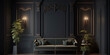 © Fernando - dark living room with classical frame on the wall and led molding light AI-Generated
