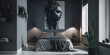 © Fernando - modern grey bedroom interiour with an empty big wall with painting AI-Generated