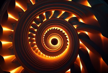 Wall Mural - glowing orange neon spiral line, abstract geometric background, generative AI