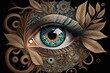 Eye in boho style, concept of Bohemian style and Eye illustration, created with Generative AI technology