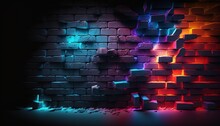 Brick Wall In Neon Colors In 8K Created With Generative Ai Technology