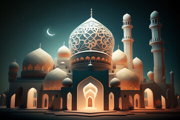 Wall Mural - Illustration of a mosque with amazing architecture. Generative AI illustration