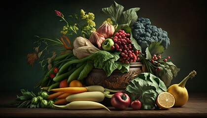 Wall Mural - A bountiful array of leafy greens with crisp vegetables. AI generative..
