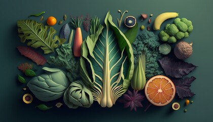 Wall Mural - A bountiful array of leafy greens with crisp vegetables. AI generative..