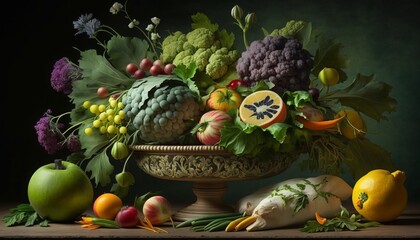 Wall Mural - A bountiful array of leafy greens with crisp vegetables. AI generative..