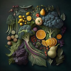 Wall Mural - A bountiful array of leafy greens with crisp vegetables. AI generative..
