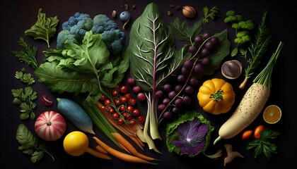 Wall Mural - A bountiful array of leafy greens with crisp vegetables. AI generative..
