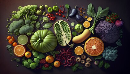 Wall Mural - A bountiful array of leafy greens with crisp vegetables. AI generative..