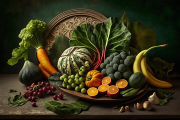 Wall Mural - A bountiful array of leafy greens with crisp vegetables. AI generative..