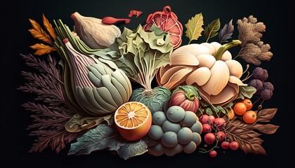 Wall Mural - A bountiful array of leafy greens with crisp vegetables. AI generative..