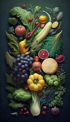 Wall Mural - A bountiful array of leafy greens with crisp vegetables. AI generative..