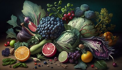 Wall Mural - A bountiful array of leafy greens with crisp vegetables. AI generative..