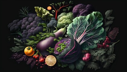 a bountiful array of leafy greens with crisp vegetables. ai generative..