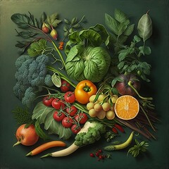 Wall Mural - A bountiful array of leafy greens with crisp vegetables. AI generative..