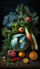 Wall Mural - A bountiful array of leafy greens with crisp vegetables. AI generative..