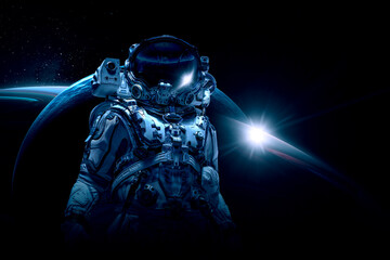 Wall Mural - astronaut at spacewalk . mixed media