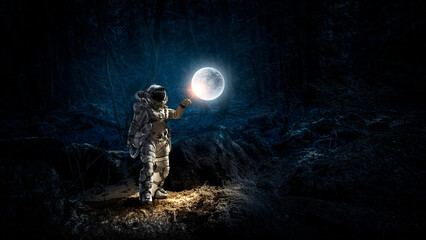 Wall Mural - astronaut walking on an unexplored planet
