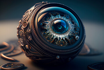 Poster - robotic eye, robotic eye with ornate details is watching us, generative ai