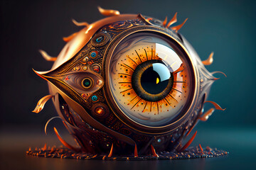 Poster - robotic eye, robotic eye with ornate details is watching us, generative ai