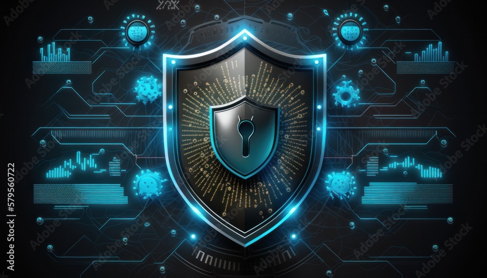 Computer cybersecurity shield lock technology background concept ...