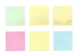 Real post it notes isolated on transparent background. Colored sticky note set. grunge and torn clipart of notes. Sticky note collection with curled corners and shadows. 