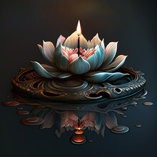 Candle Inside A Water Lily - Created With Generative AI Technology