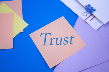 Poster - Trust. Text on adhesive note paper. Event, celebration reminder message.