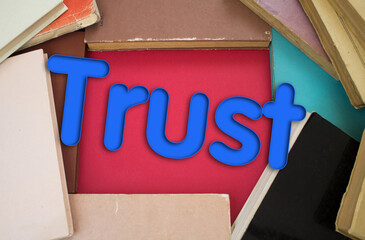 Poster - Trust word in opened book with vintage, natural patterns old antique paper design.