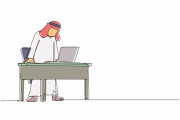 Poster - single continuous line drawing frustrated and furious arabian businessman shouting and screaming scr