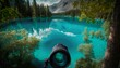 A beautiful view of a clear blue lake surrounded by green trees captured with a medium format camera using a 50mm lens f/8 aperture and natural style  Generative AI