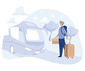 Wall Mural -  illustration back to village or hometown while before Eid with bus transportation. Eid Al Fitr travelling, flat vector modern illustration