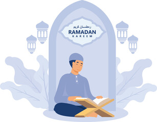 Wall Mural -  themed Muslim and Ramadan,  image of a mosque and hanging lantern for greeting cards,  flat vector modern illustration