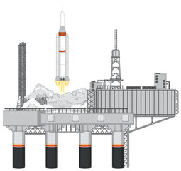 Poster - Spaceport Launching Area with Rocket Launching