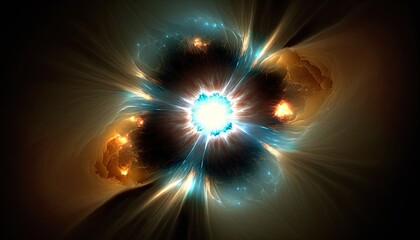 Exploding star in space. Supernova, nebula, galaxy. Astronomy, science in deep space. Glowing background.